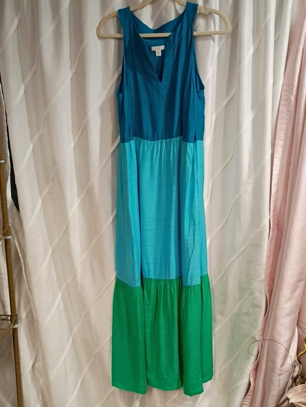 J. Jill Teal, Aqua & Green Sleeveless Maxi Dress With Pockets.